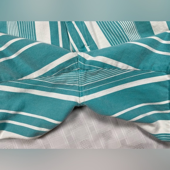 Vintage Gitano Teal White Striped Cotton Shorts Size 34W High Rise 90s - Picture 6 of 15